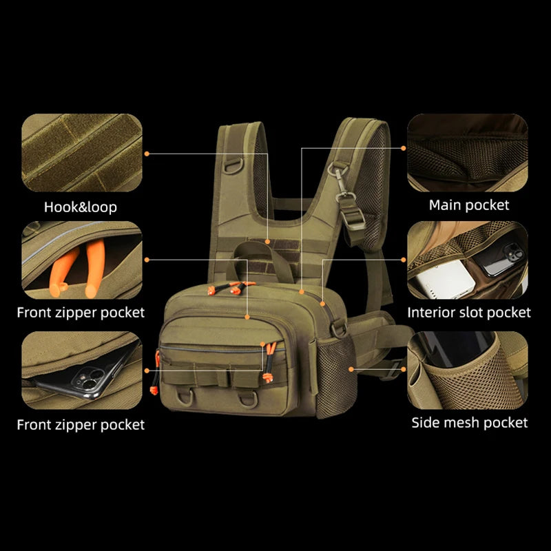 Fishing Lure Front Chest Vest Travel Backpack Camping Hiking Outdoor Cycling Mountaineering Gear Tactical Tackle Bag for Men Sac