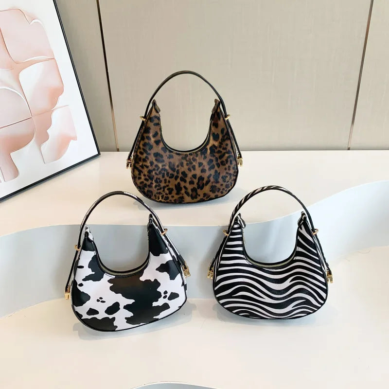 Cow Prints Underarm Shoulder Bags For Women French Style Small Crossbody Phone Bag Luxury Designer Versatile Handbags