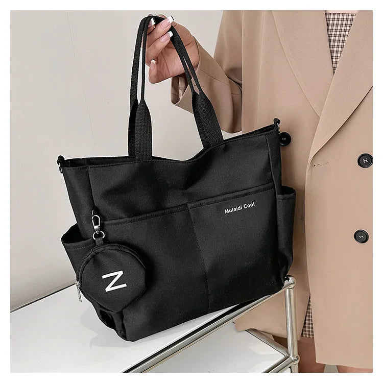 Oxford Design Double Sided Pocket Tote Bag Teen Women Large Capacity Handbag Single Shoulder Crossbody Bag with Round Coin Purse