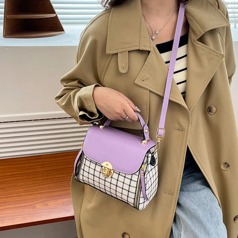 Women Trendy Flap Shoulder Bag PU Leather Crossbody Bag Simple Plaid Designer Messenger Bag Small Purse and Handbags Pouch