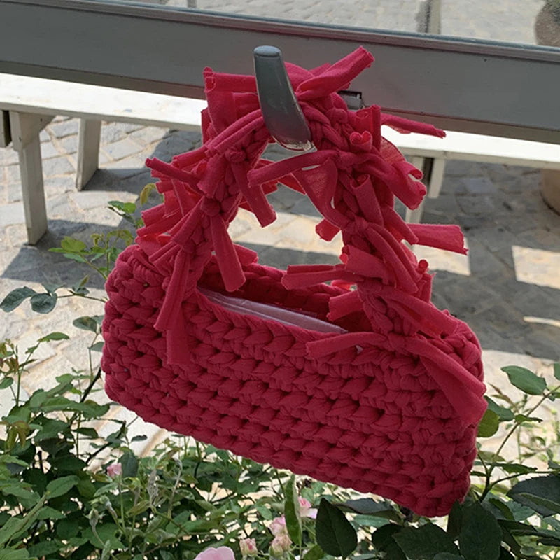 Spring And Summer Handwoven Women's Handheld Bag Leisure Small Fresh Hollow Out Small Design Holiday Bag