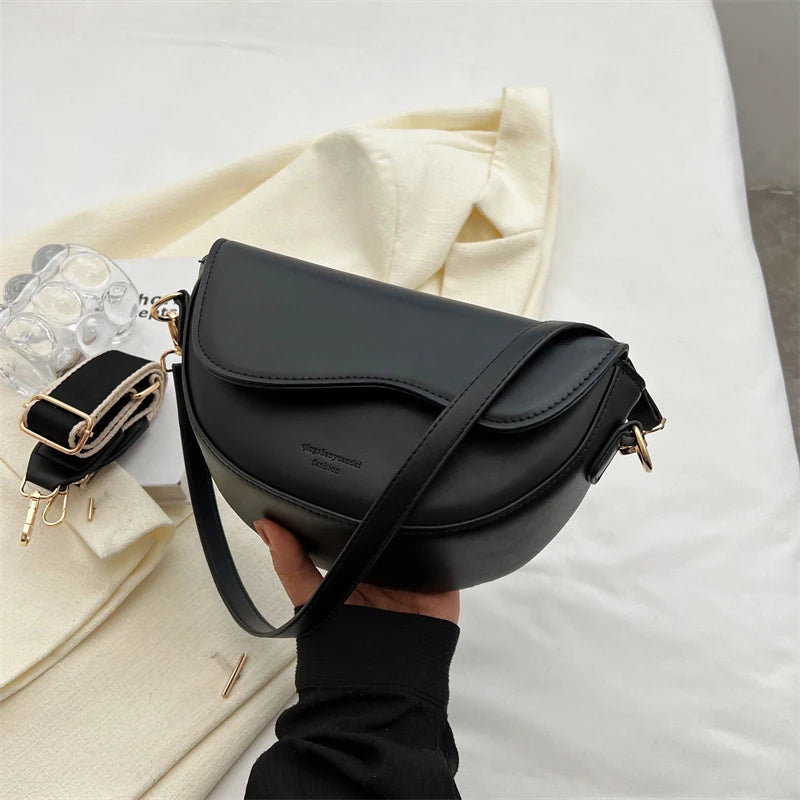 New Solid Color PU Leather Women's Crossbody Bag With Stylish Red Wide Shoulder Strap Shoulder Small Square Bag