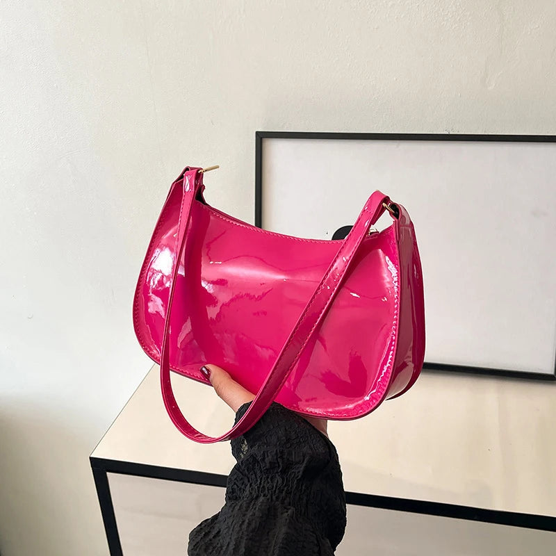 Women's Patent Leather Handbag Versatile Fashion Shoulder Bag Casual Commuting Bag Girl Brand Designer Zipper Small Handbag