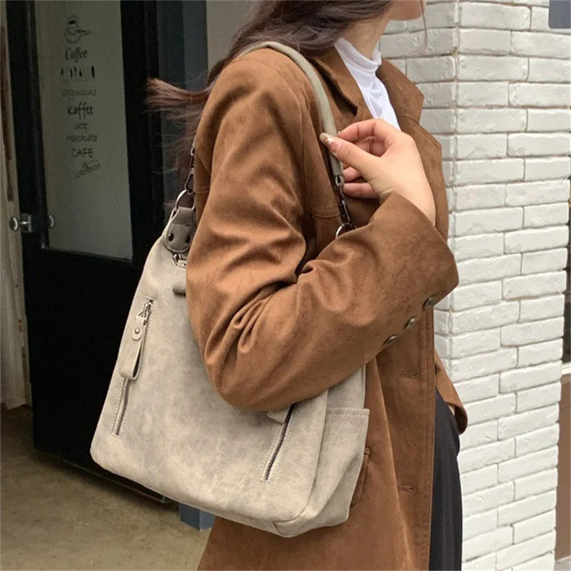 Designer Leather Female Side Bags Retro Shoulder Bag for Women Handbag Casual Ladies Large Capacity Tote Bag