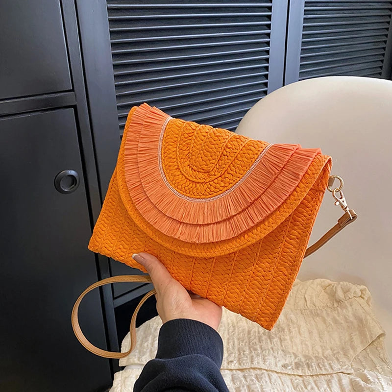 Raffia Straw Weaven Bags Fashion Ladies Wrist Clutches Summer Women Shoulder Crossbody Bags Handmade Handbags Purse Beach Bag