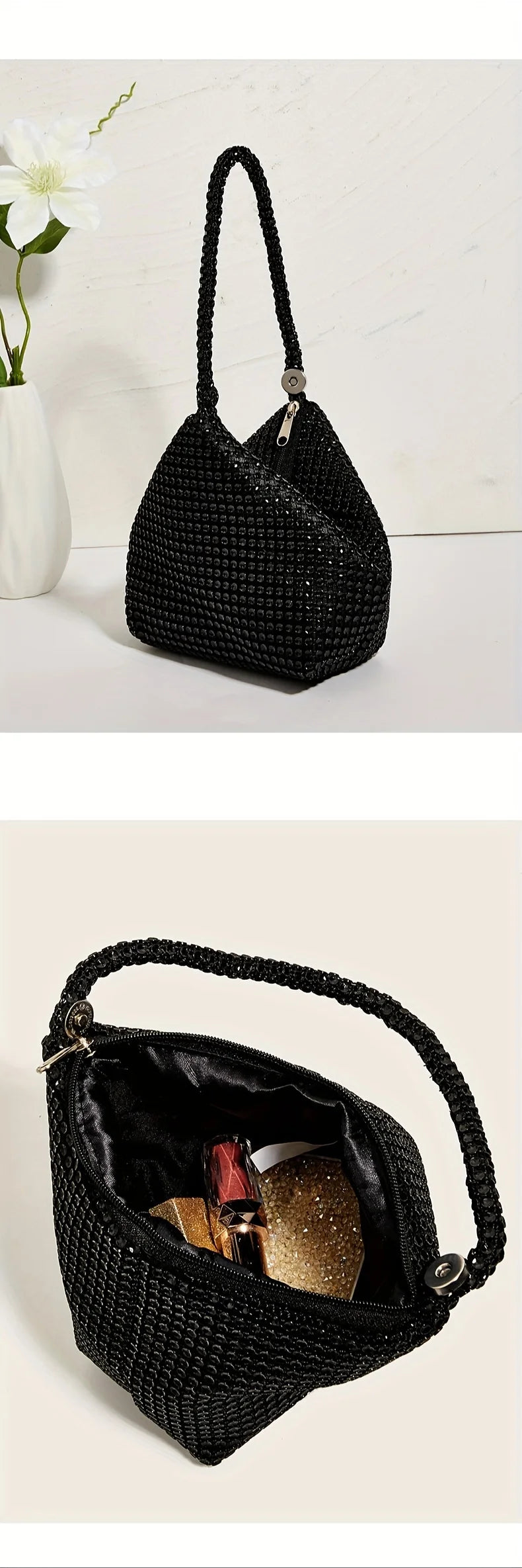 Mini Glitter Rhinestone Clutch, Elegant Sparkle Clutch Purse Women Handbag & Wrist Purse for Carnaval Wedding Music Festival