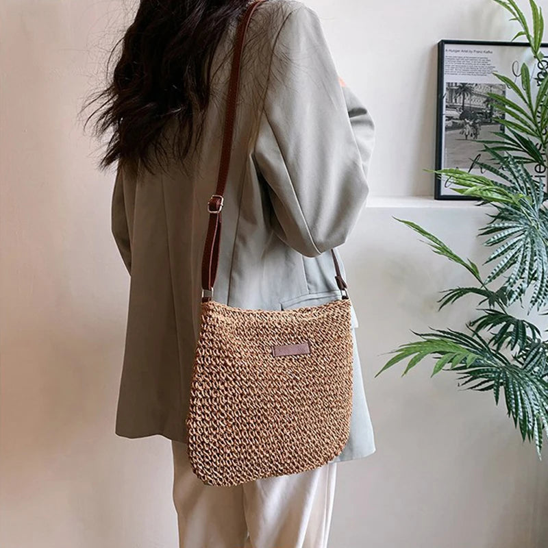 Ladies Fashion Summer Straw Crossbody Bag Women Beach Holiday Shopping Woven Shoulder Handbag Messenger Purses For Women Bags