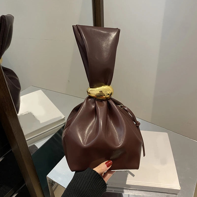 Design Mini PU Leather Dumpling Niche Clutch Bags for Women Fashion Knotted Female Retro Shoulder Bag Wrist Handbags and Purses