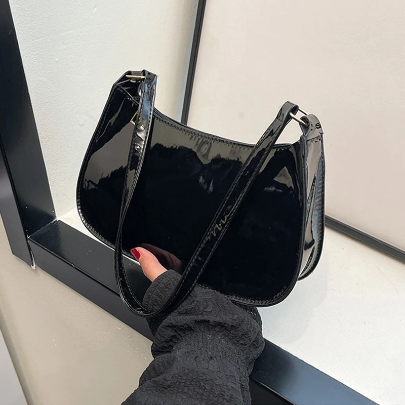 Women's Patent Leather Handbag Versatile Fashion Shoulder Bag Casual Commuting Bag Girl Brand Designer Zipper Small Handbag