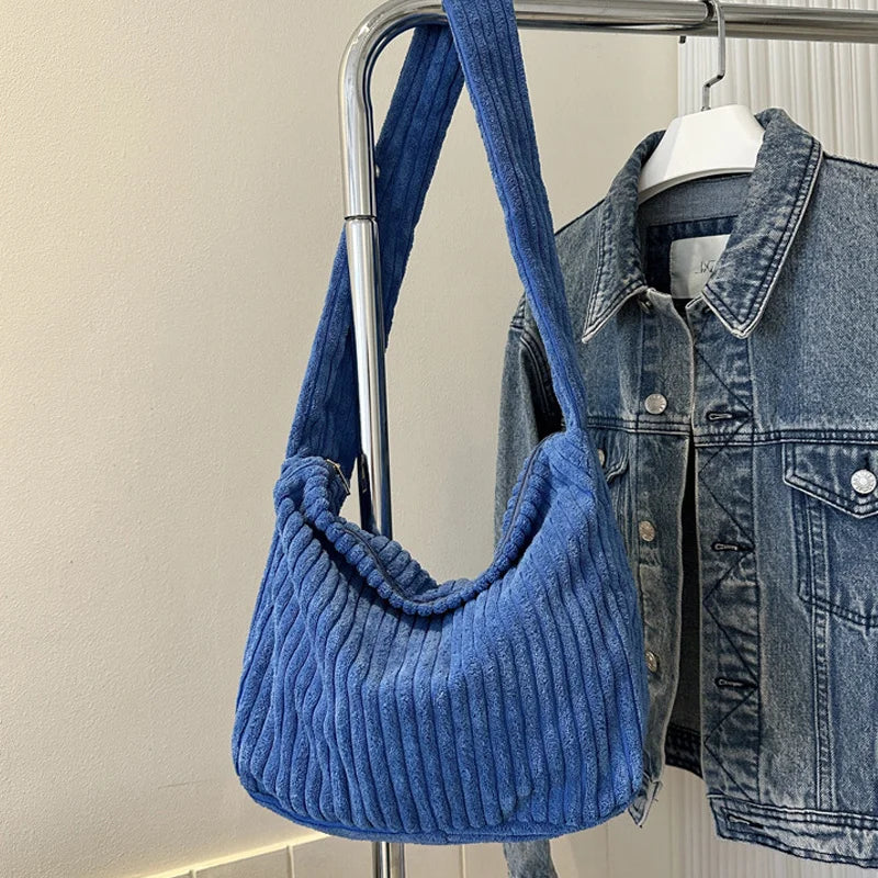 Winter Tote Bag for Women Large Capacity Handbags Casual Shoulder Bags Trend Female Corduroy Shopper Crossbody Bag