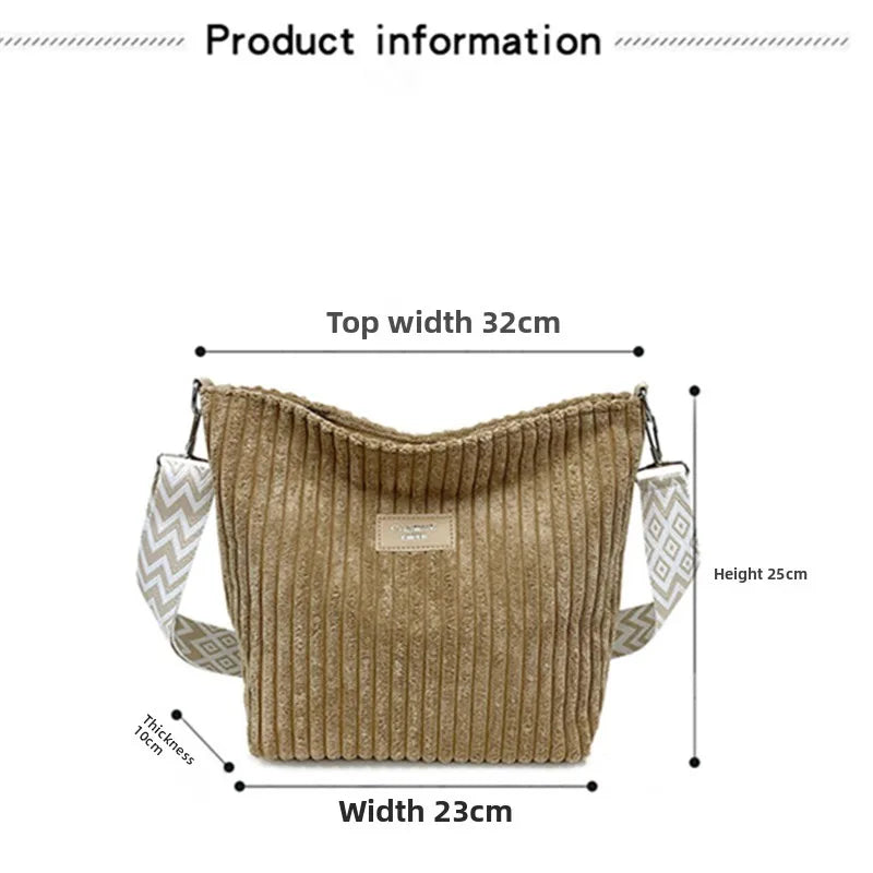 Solid Color Corduroy Shoulder Messenger Bag Versatile Handbag Women Crossbody Bags Casual Chic Bucket Women‘s Bag Bolsos Mujer