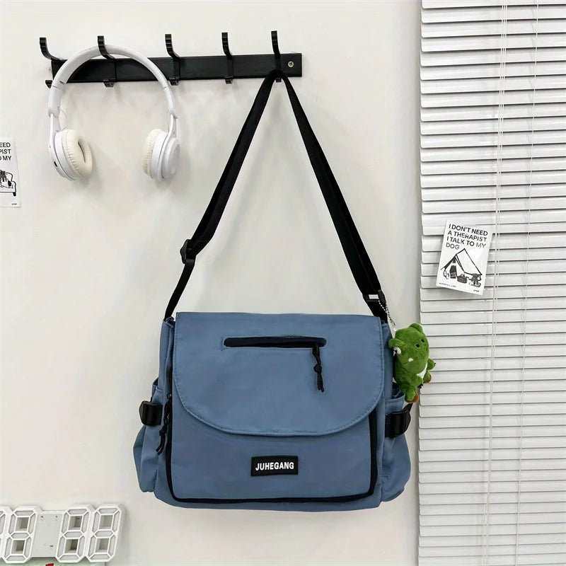 Trendy Nylon Messenger Bag, Large Capacity Crossbody Bag, Casual Flap Shoulder Bag for Teen Student School Bags Satchel