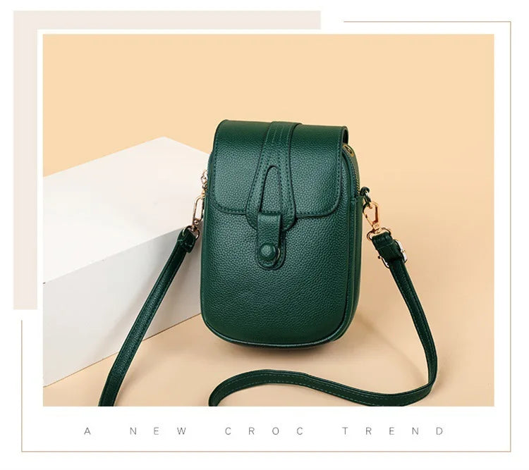 Mini Multifunctional Leather Shoulder Bag for Cellphone/Sport Cross Bags with Headphone Jack, Multi Layer Women's Bag with Cover