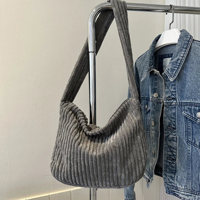 Winter Tote Bag for Women Large Capacity Handbags Casual Shoulder Bags Trend Female Corduroy Shopper Crossbody Bag