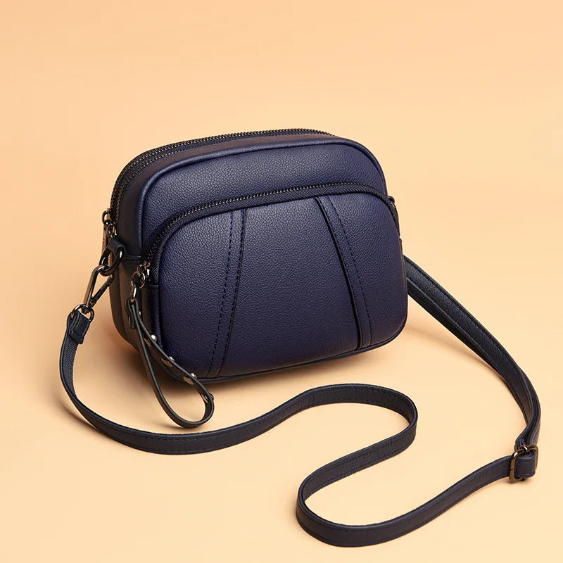 Solid Color Fashionable Rivet Zipper Women's Mobile Phone Bag Simple Soft PU Leather Shoulder Crossbody Small Square Handbag