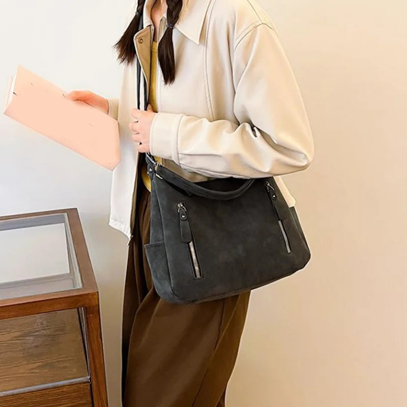 Designer Leather Female Side Bags Retro Shoulder Bag for Women Handbag Casual Ladies Large Capacity Tote Bag