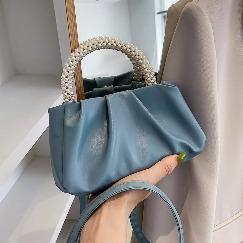 Solid Color Square Pleats Women's Bag Fashionable Cloud Bag, Stylish Soft Surface Handbag, Stylish Single Shoulder Messenger Bag