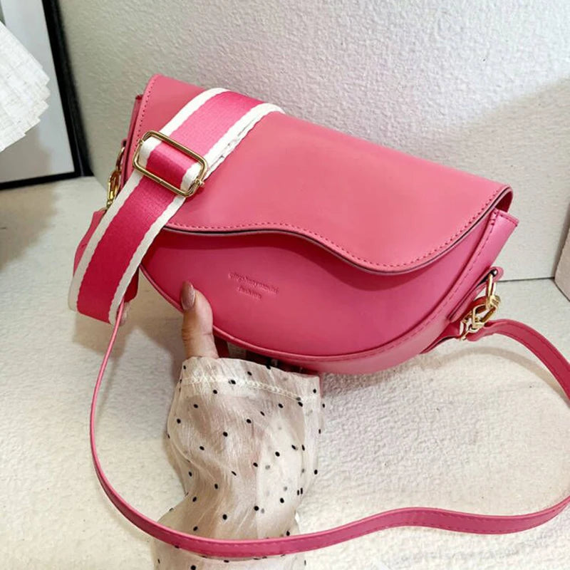 New Solid Color PU Leather Women's Crossbody Bag With Stylish Red Wide Shoulder Strap Shoulder Small Square Bag