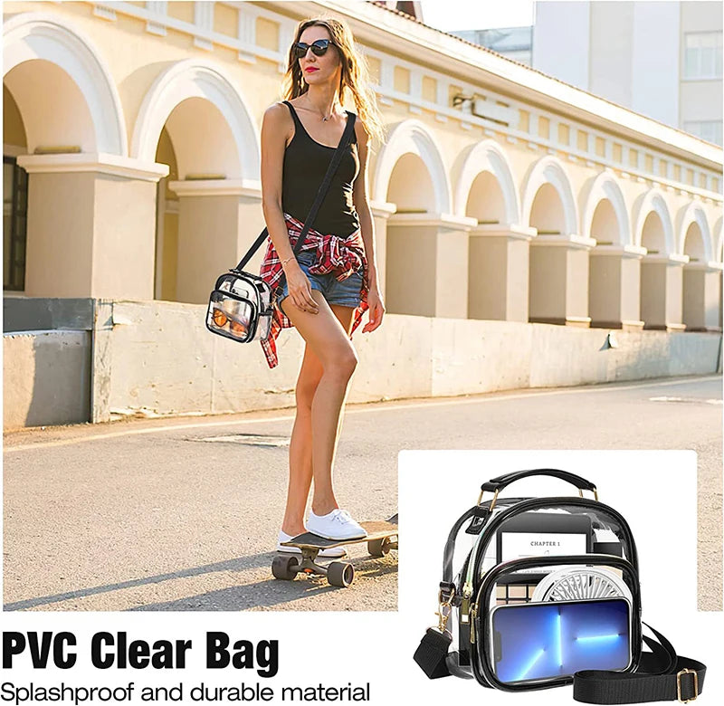 Transparent PVC Ladies Small Handbags Stadium Approved Women Clear Bag Fashion Waterproof Casual Simple Crossbody Shoulder Bags