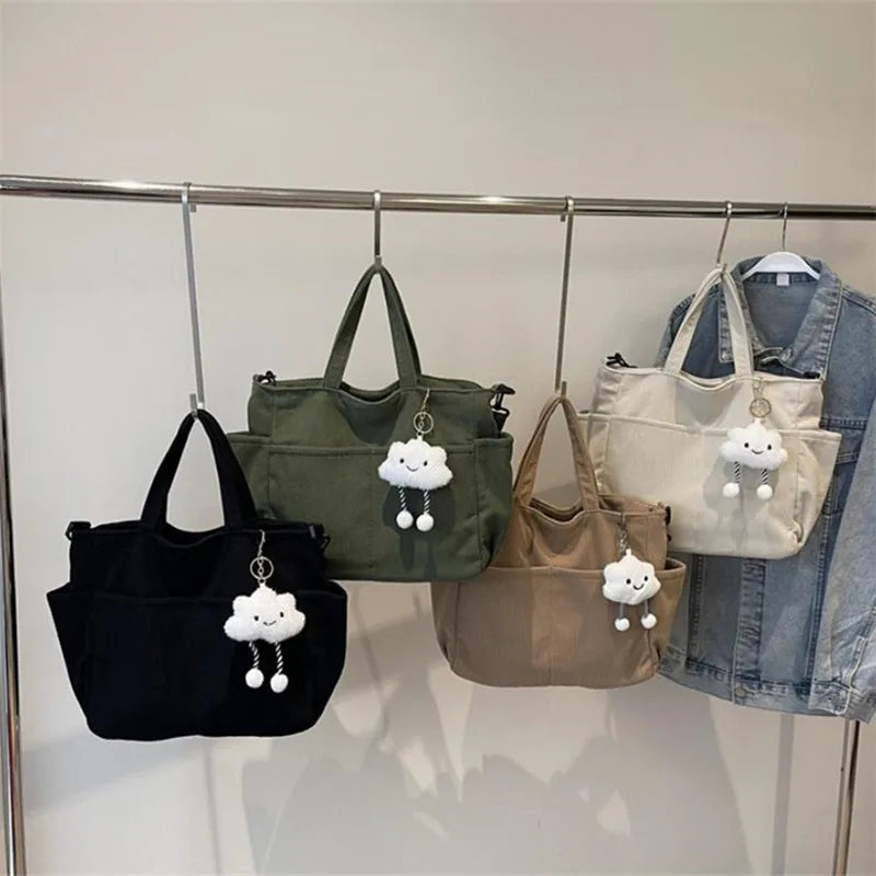 New Corduroy Tote Bag with Zipper Closure, Chic Daily Commuter Handbag Shoulder Crossbody Bag, Ideal for Shopping & Everyday Use