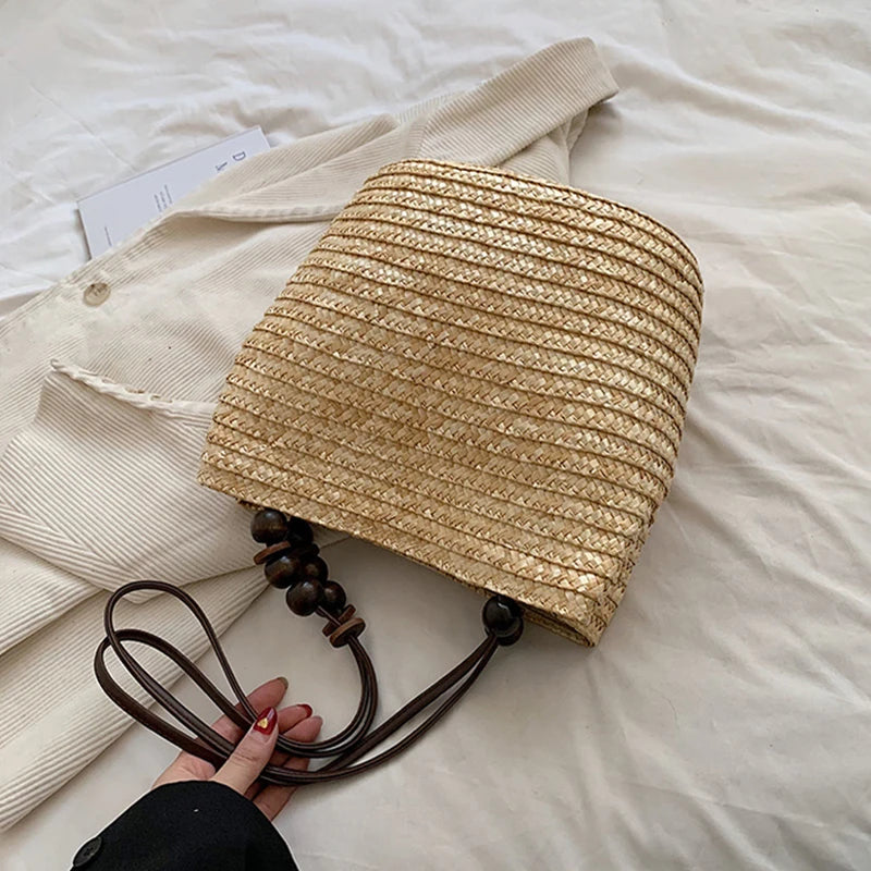 Casual Straw Woven Shoulder Bags, Wicker Handbags, Handmade Summer Beach Bag ,Women Travel ,Large Capacity, Rattan Totes