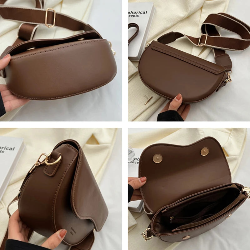 New Solid Color PU Leather Women's Crossbody Bag With Stylish Red Wide Shoulder Strap Shoulder Small Square Bag