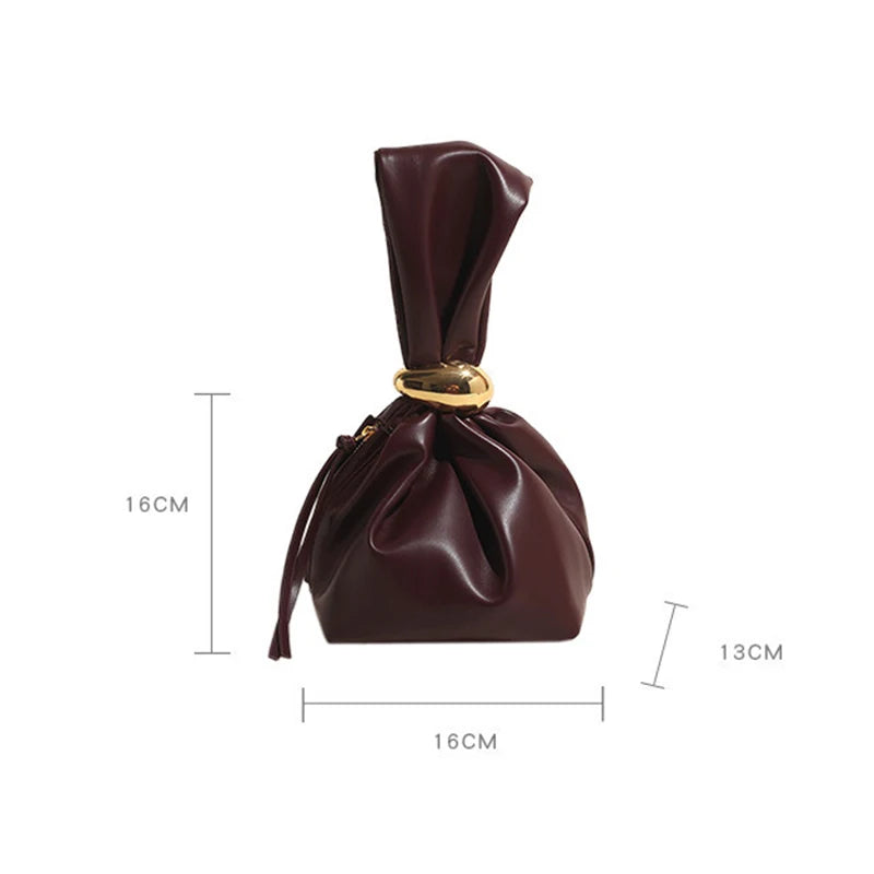 Design Mini PU Leather Dumpling Niche Clutch Bags for Women Fashion Knotted Female Retro Shoulder Bag Wrist Handbags and Purses