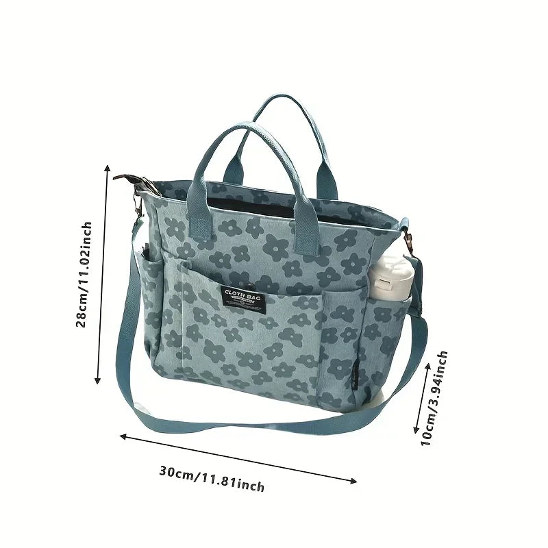 3D Floral Design Tote Bag, Thickened Zipper, Multifunctional Canvas Bag, Student Computer Handbag Shoulder Crossbody School Bag,