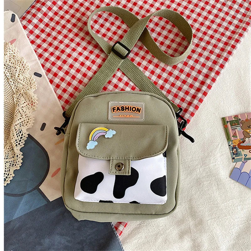 Harajuku Phone Crossbody Bag Nylon Cute Small Bags for Women Cow Pattern Square Small Shoulder Bag Suitable for Women Daily Use