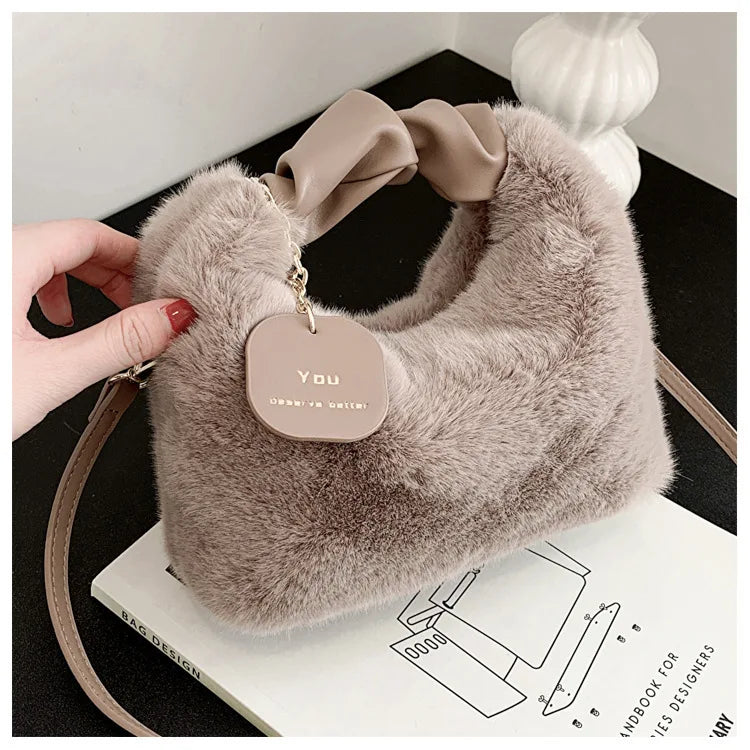 Fashionable Plush Tote Bag, Cute Stylish Women's Handbag Shoulder Crossbody Bag, Suitable for Women Party Banquet Daily Travel