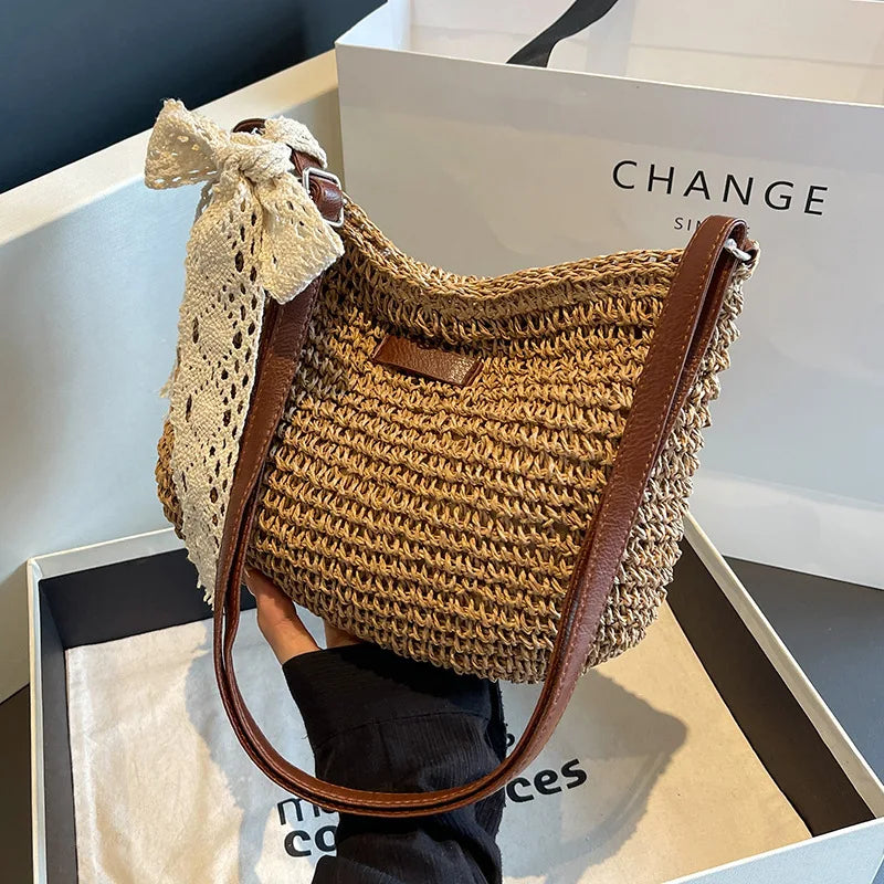 Ladies Fashion Summer Straw Crossbody Bag Women Beach Holiday Shopping Woven Shoulder Handbag Messenger Purses For Women Bags