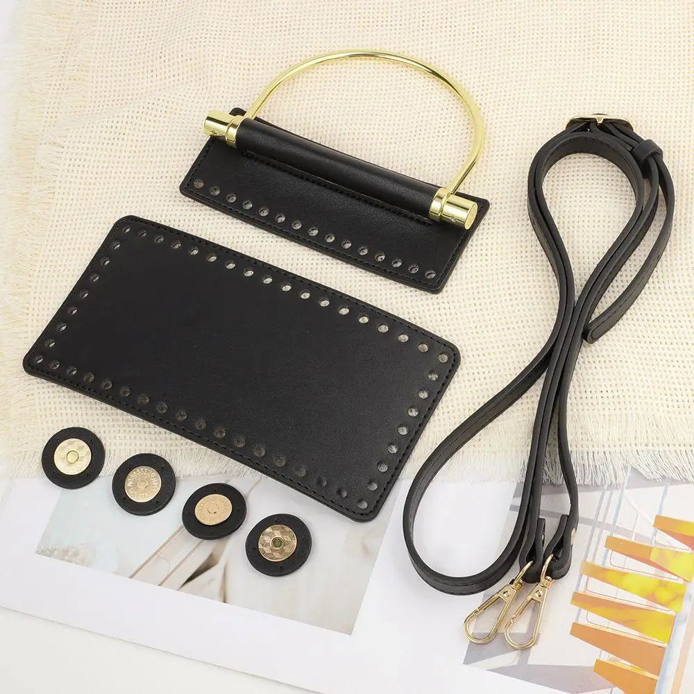 7pcs Lychee Pattern DIY Purse Making Kit With Bag Strap Handmade Handbag Woven Bag Bottoms Accessories For Knitting Bag Making