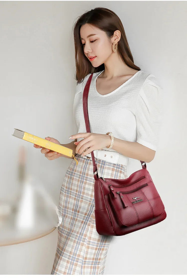 Solid Color PU Leather Single Shoulder Bag, Multi Compartment Pocket Daily Women's Cross Body Bags, Large Capacity Women's Bag.