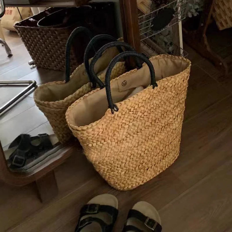 Bohemian Large Capacity Beach Women's Straw Bag Stylish Minimalist Handbag Hand Woven Designer Female Shoulder Bag