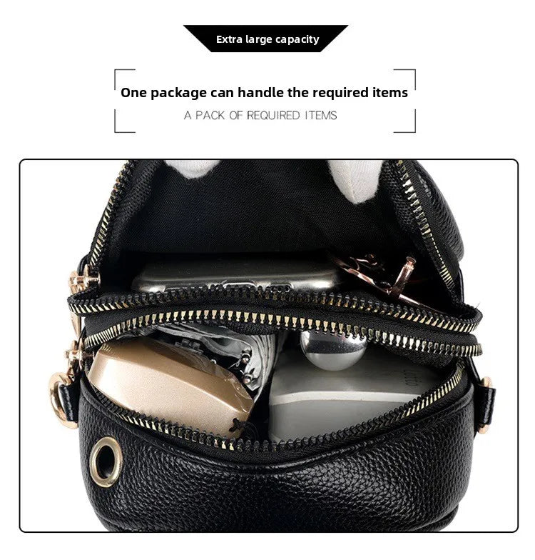 Mini Multifunctional Leather Shoulder Bag for Cellphone/Sport Cross Bags with Headphone Jack, Multi Layer Women's Bag with Cover