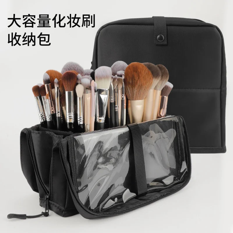 European and American Portable Makeup Storage Bag Professional Makeup Handbag with Magnetic Closure Brush Bag Foldable Large Cap