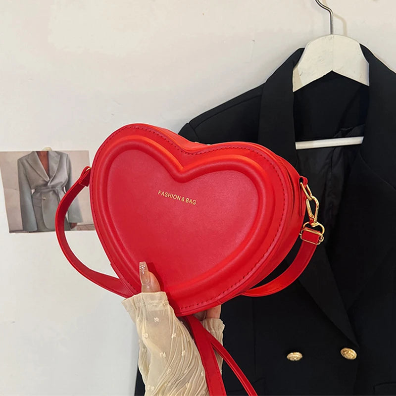 Fashion Heart Shape Crossbody Bags For Women New Solid Color PU Leather Shoulder Bag Casual Ladies Handbags Designer Female Bags