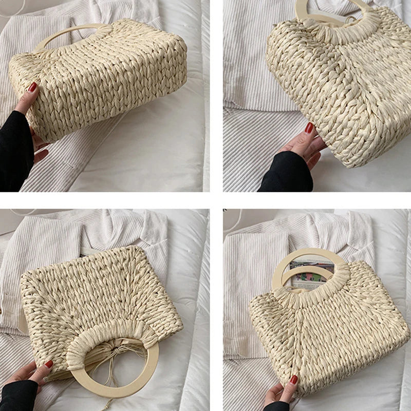 Fashion Lady Straw Woven Basket Handbag Summer Women's Shoulder Bag Bohemia Travel Beach Han made Beach Bucket Shopper Tote