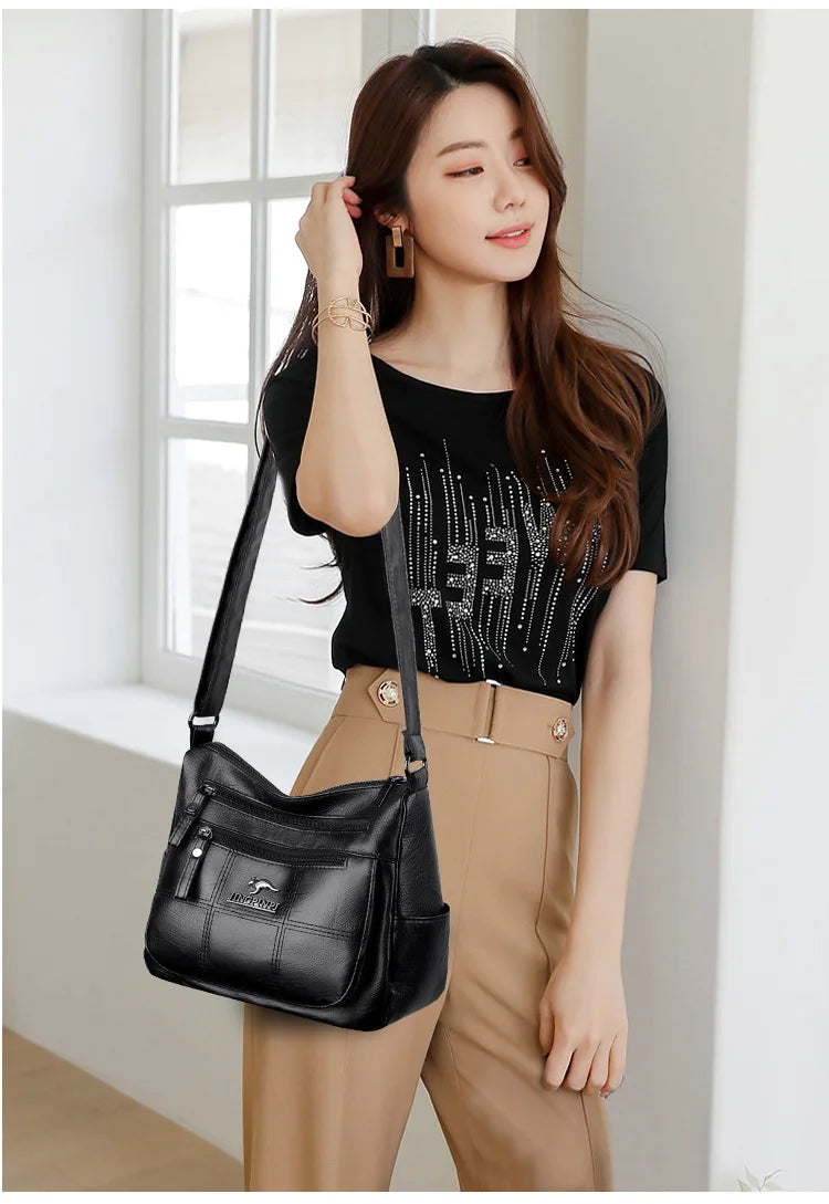 Solid Color PU Leather Single Shoulder Bag, Multi Compartment Pocket Daily Women's Cross Body Bags, Large Capacity Women's Bag.