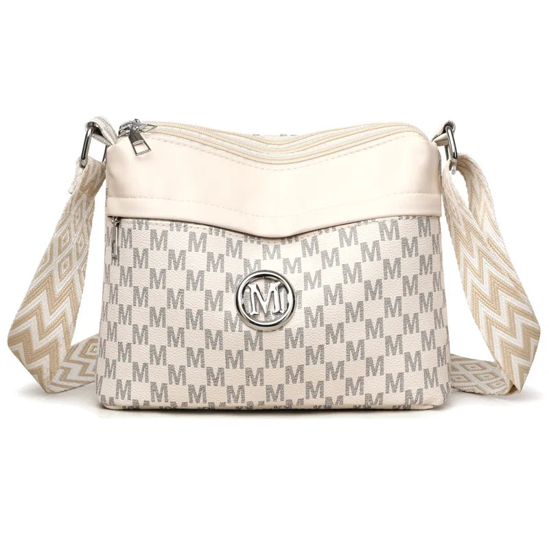 Classic Letter Patchwork Design Stylish Crossbody Bag Printed Three Layer Zipper Leather Shoulder Bag for Daily Use Work Outdoor
