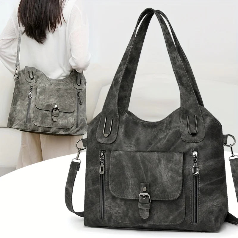 Soft Synthetic Leather Retro Women's Shoulder Tote Bag, Multiple Pockets for Daily Use or Work, Versatile Carry Bag