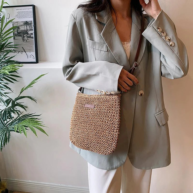 Ladies Fashion Summer Straw Crossbody Bag Women Beach Holiday Shopping Woven Shoulder Handbag Messenger Purses For Women Bags