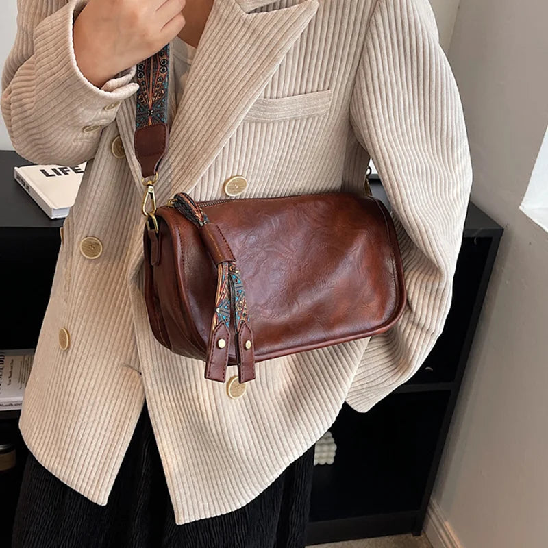 Graphic Pattern Zipper Crossbody Bag, Stylish Shoulder Bag With Wide Strap, Large Capacity Daily Purse