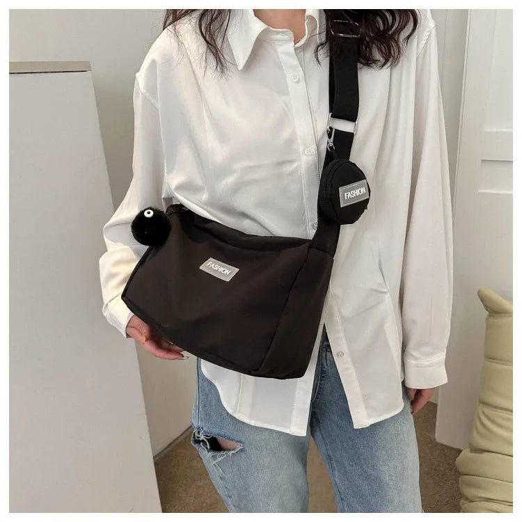 Fashion Crossbody Bag with Round Small Pouch, Versatile Stylish Lightweight Oxford Shoulder Bag for Women Daily Use Work Travel