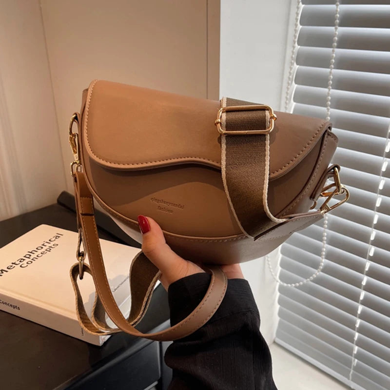 New Solid Color PU Leather Women's Crossbody Bag With Stylish Red Wide Shoulder Strap Shoulder Small Square Bag