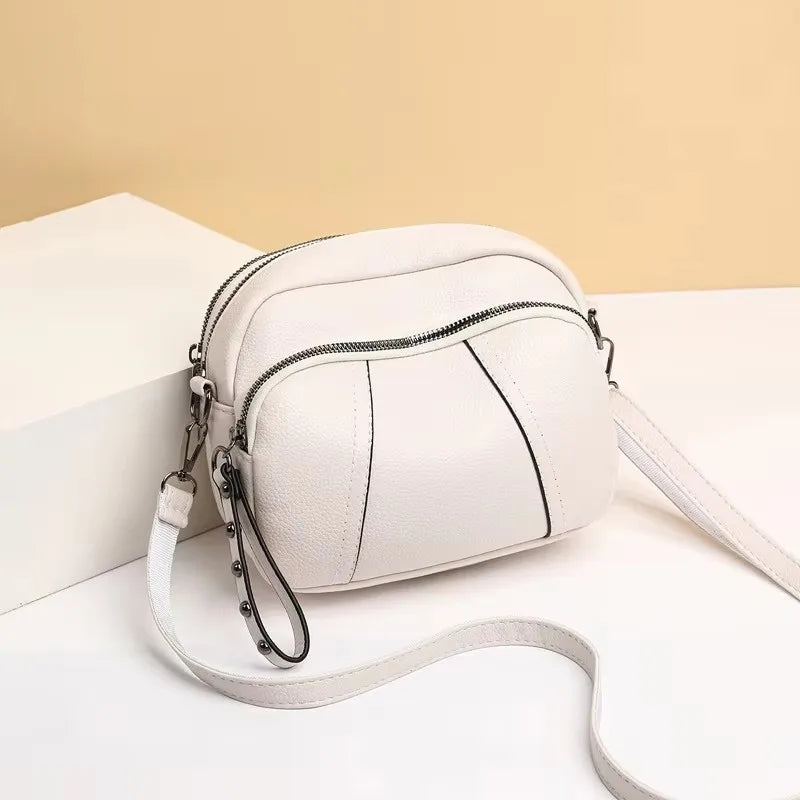 Solid Color Fashionable Rivet Zipper Women's Mobile Phone Bag Simple Soft PU Leather Shoulder Crossbody Small Square Handbag