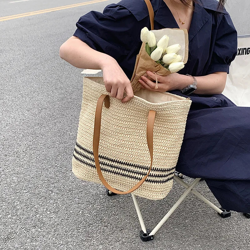 Vintage Straw Rattan Woven Bags Handmade Summer Beach Bags  Ladies Large Capacity Shoulder Bag Bohemia Travel Handbags Totes sac
