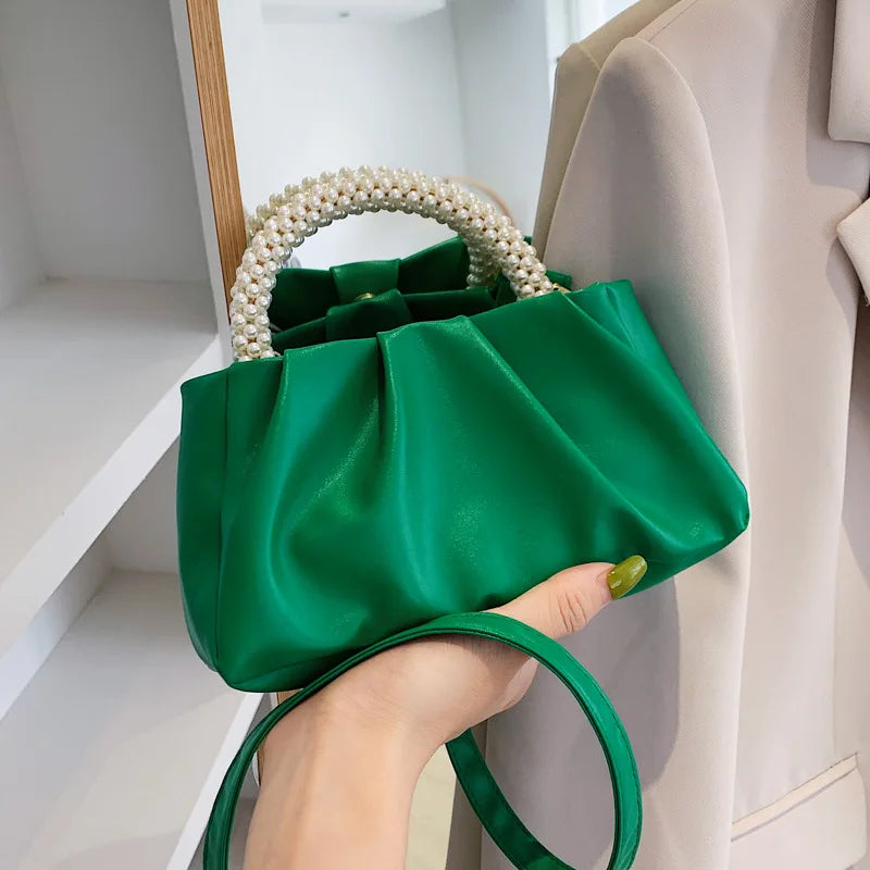 Solid Color Square Pleats Women's Bag Fashionable Cloud Bag, Stylish Soft Surface Handbag, Stylish Single Shoulder Messenger Bag