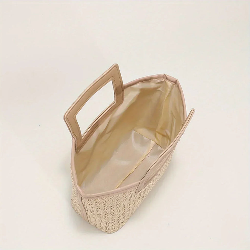 Retro Woven Bag, Summer Solid Tote Bag, Contrast Binding Straw Handbag for Women Business/Work/Office/Festivals/Vacation/Holiday