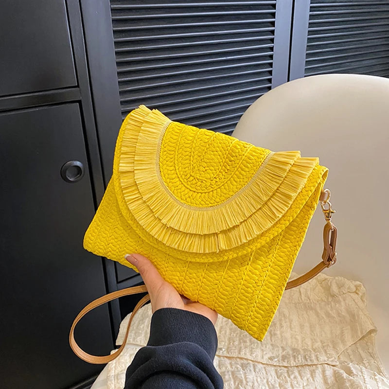 Raffia Straw Weaven Bags Fashion Ladies Wrist Clutches Summer Women Shoulder Crossbody Bags Handmade Handbags Purse Beach Bag